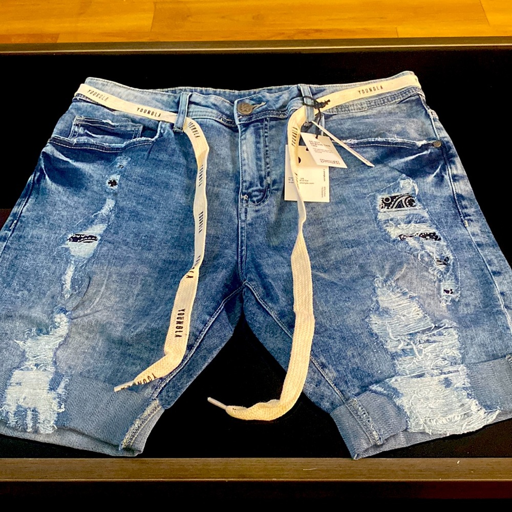 Brand new without tags Young LA size 36 distressed denim shorts